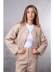 Куртка плащівка без комірця KR-8026 Бежевий Білий S