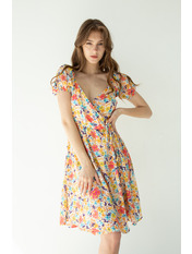 Сукня міні з віскози з короткими рукавами PLA-0877 Різнокольоровий Помаранчевий S