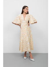 Сукня міді напівприталена PLA-885 XS Молочний + жовті квіти Молочний Молочний + жовті квіти XS