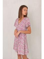 Сукня міні зі штапелю з короткими рукавами PLA-002 Білий Рожевий Білий+рожевий S