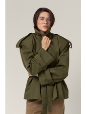 Тренч з коттону однотонний KAR-851 XS Оливковий Зелений Оливковий XS
