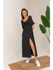 Сукня максі з софту з короткими рукавами PLA-0525 Білий Чорний Чорно білий XS