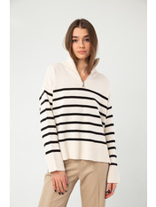 Светр в'язаний прямий на замку в смужку KOF-3823 Молочний Чорний Молочно-чорний one size