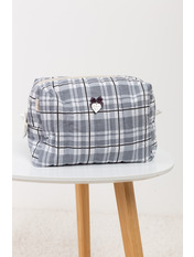 Косметичка стьобана смужка клітинка KM-0112 Сірий Сіра