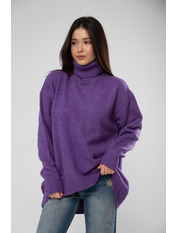 Светр в'язаний вільний однотонний KOF-210216 Фіолетовий one size