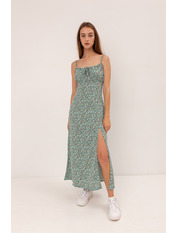 Сукня максі зі штапелю напівприталена без рукавів PLA-3233 Зелений S Бірюзовий