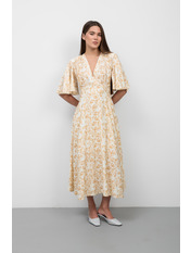 Сукня міді напівприталена PLA-885 M Молочний + жовті квіти Молочний Молочний + жовті квіти M