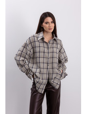 Сорочка в клітинку RA-711 one size Бежевий + чорна клітинка Бежевий Бежевий + чорна клітинка one size