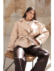 Тренч з коттону однотонний KAR-851 Бежевий M Бежевий M