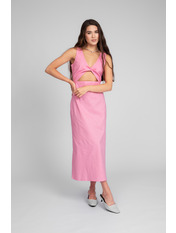 Сукня міді з льону напівприталена PLA-127 XS Рожевий Рожевий XS