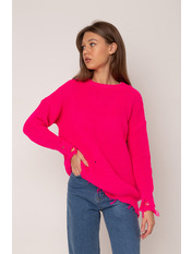 Светр в'язаний рваний KOF-4385 Рожевий Фуксія one size