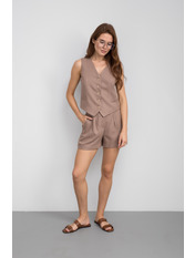 Лляний костюм з шортами KT-122 M Темно-бежевий Бежевий Темно-бежевий M