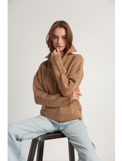 Светр в'язаний прямий на замку однотонний KOF-3571 Коричневий Капучиновий one size