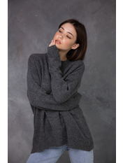 Светр трикотажний oversize  подовжений  однотонний  KOF-5190 Сірий one size