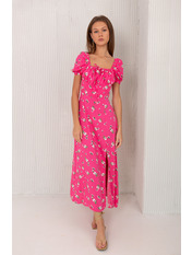 Сукня міді зі штапелю напівприталена з короткими рукавами PLA-1280 Рожевий M