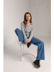 Светр в'язаний з коміром KOF-227051 Сірий One size