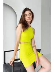 Сукня міні з софту приталена без рукавів PLA-801 Лимонний Жовтий XS