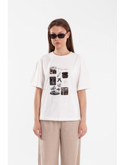 Футболка бавовняна oversize FUT-1291 XS/S Молочний + чорний Молочний Молочний + чорний XS/S