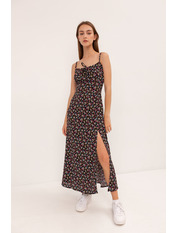 Сукня максі зі штапелю напівприталена без рукавів PLA-3233 Чорний S