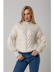 Светр в'язаний прямий з візерунком однотонний KOF-223001 Молочний one size