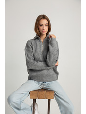 Светр в'язаний прямий на замку однотонний KOF-3571 Сірий one size