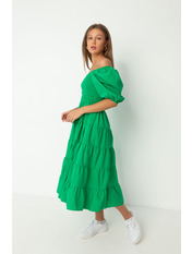 Сукня максі з коттону з короткими рукавами PLA-12298 Зелений S