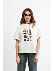 Футболка бавовняна oversize FUT-1291 XS/S Молочний Молочний + коричневий Молочний + коричневий XS/S