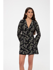 Сукня напівприталена PLA-932 Чорний + бежеві квіти S Чорний Чорний + бежеві квіти S