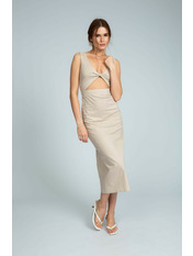 Сукня міді з льону напівприталена PLA-127 Бежевий M Бежевий M