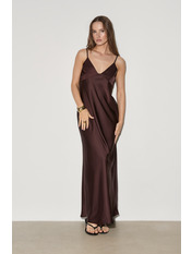 Сукня максі з сатину напівприталена PLA-161 S Коричневий Шоколадний Шоколадний S