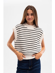 Жилетка в'язана в смужку JL-3581 Молочний Чорний Молочно-чорний one size