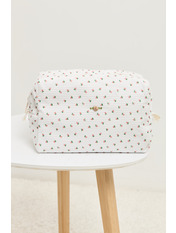 Косметичка вельвет середня  KM-2603 Білий Червоні квіти