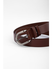 Шкіряний ремінь із сріблястою застібкою REM-0069 Коричневий Коньячний