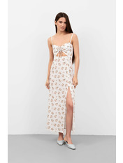 Сукня максі напівприталена PLA-125 XS Молочний Молочний + пудрові квіти Молочний + пудрові квіти XS