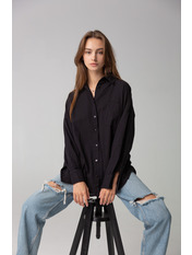 Сорочка з віскози з кишенями однотонна RA-12227 Чорний S