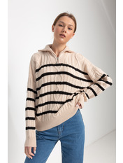 Светр в'язаний на замку KOF-32519 Чорний Молочний Молочно-чорний One size