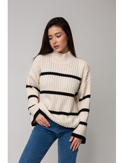 Светр в'язаний прямий в смужку KOF-3856 Молочний Чорний Молочно-чорний one size