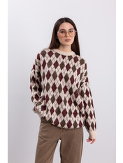 Светр вільний KOF-241280 one size Молочний Молочно-бордовий Молочно-бордовий one size