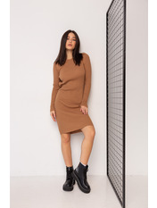 Сукня міді трикотажна приталена з довгими рукавами PLA-6366 Коричневий Кемел One size