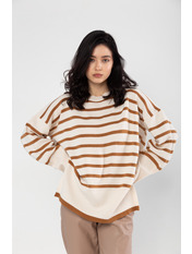 Светр прямий з розрізами в смужку KOF-1020 Бежевий Молочно-бежевий one size