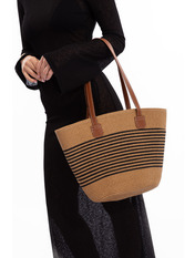 Плетена сумка SS-3203 Бежевий+чорний Бежевий