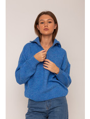 Светр в'язаний прямий на замку однотонний KOF-3571 Синій one size