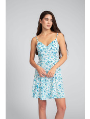 Сукня з віскози напівприталена PLA-135 L Молочний + блакитні квіти Молочний Молочний + блакитні квіти L