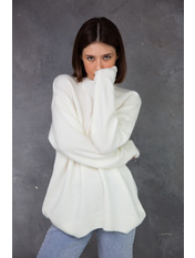 Светр трикотажний oversize  подовжений  однотонний  KOF-5190 Молочний Білий one size