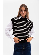 Жилетка в'язана в смужку JL-3581 Молочний Чорний Чорно-молочний one size