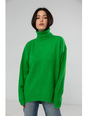 Светр в'язаний вільний однотонний KOF-210216 Зелений one size