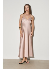 Сукня максі з сатину напівприталена PLA-161 XS Бежевий Бежевий XS