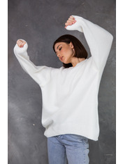 Светр трикотажний oversize  подовжений  однотонний  KOF-5190 Білий one size