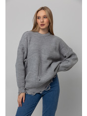 Светр в'язаний рваний KOF-4385 one size Сірий