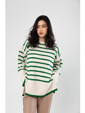 Светр прямий з розрізами в смужку KOF-1020 Зелений Молочний Молочно-зелений one size